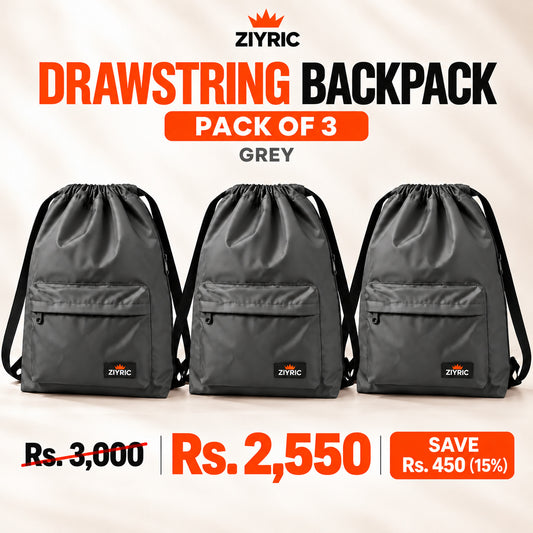 ZIYRIC Drawstring Backpack — Pack of 3 | Grey