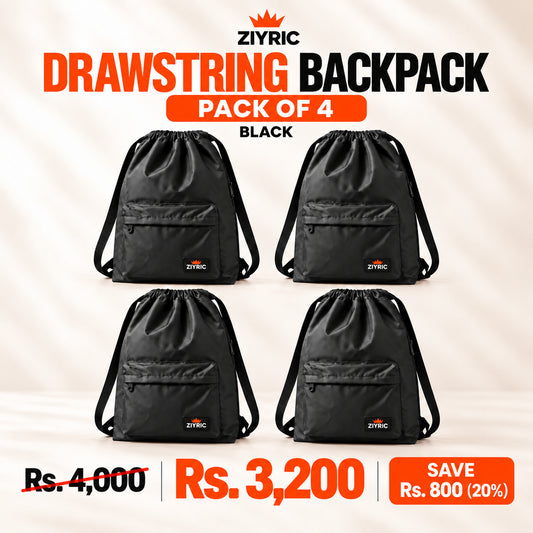 ZIYRIC Drawstring Backpack — Pack of 4 | Black