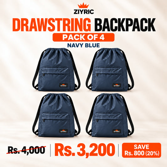 ZIYRIC Drawstring Backpack — Pack of 4 | Navy Blue