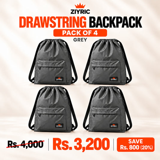 ZIYRIC Drawstring Backpack — Pack of 4 | Grey