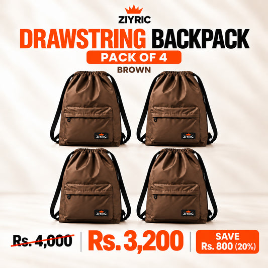 ZIYRIC Drawstring Backpack — Pack of 4 | Brown
