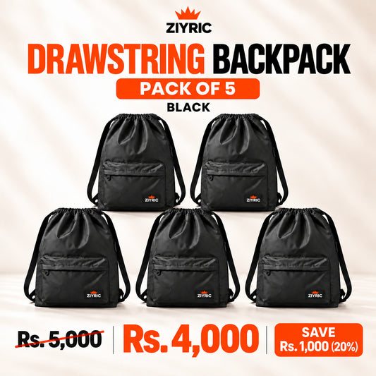 ZIYRIC Drawstring Backpack — Pack of 5 | Black