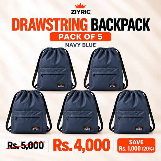 ZIYRIC Drawstring Backpack — Pack of 5 | Navy Blue