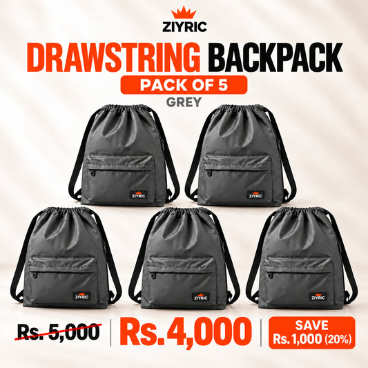 ZIYRIC Drawstring Backpack — Pack of 5 | Grey