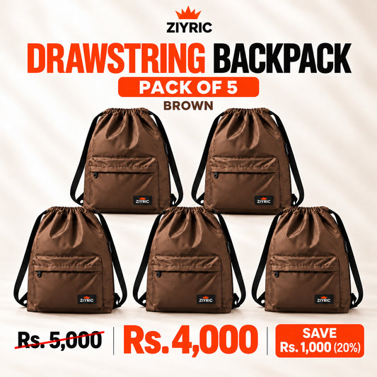 ZIYRIC Drawstring Backpack — Pack of 5 | Brown