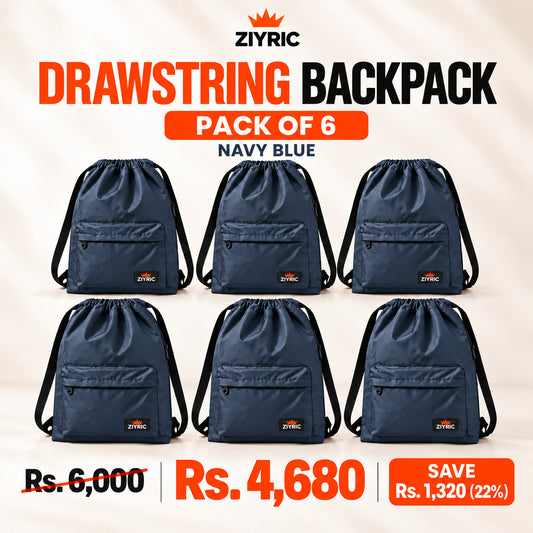 ZIYRIC Drawstring Backpack — Pack of 6 | Navy Blue