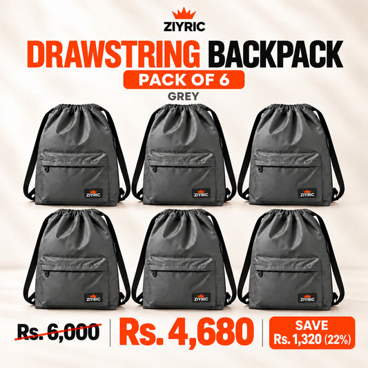 ZIYRIC Drawstring Backpack — Pack of 6 | Grey
