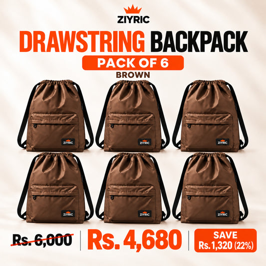 ZIYRIC Drawstring Backpack — Pack of 6 | Brown