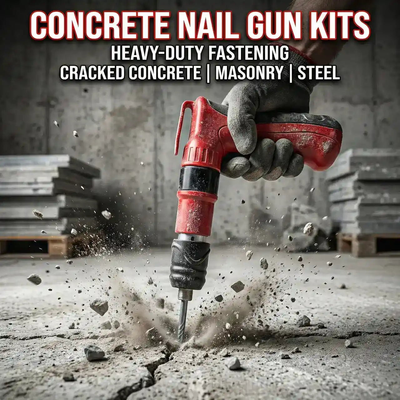 Concrete Nail Gun Kit with Accessories & Briefcase