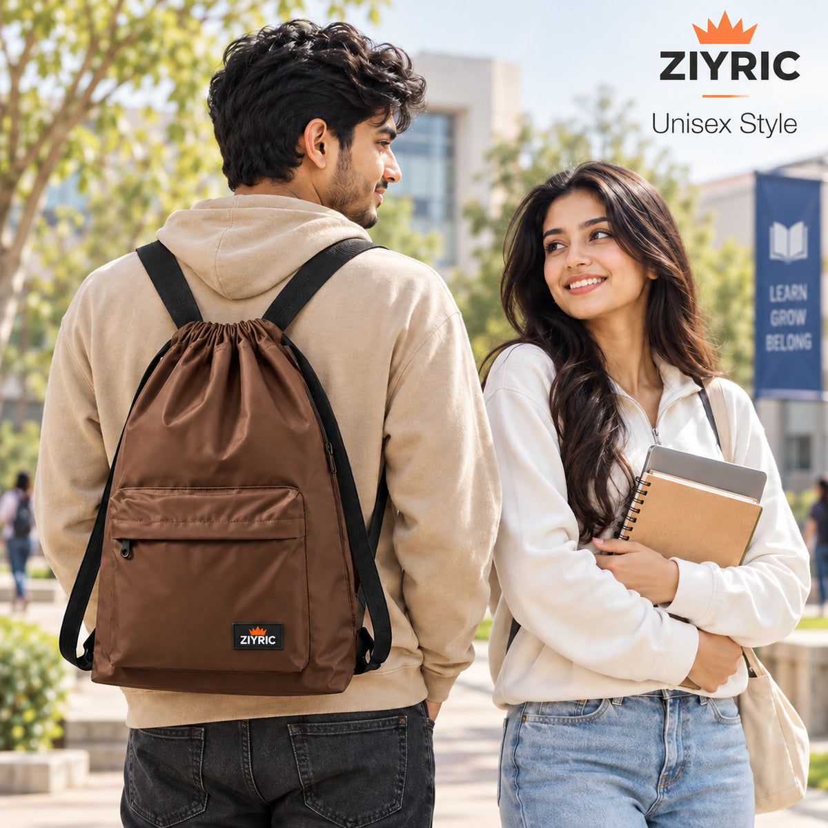 ZIYRIC Unisex Drawstring Backpack – Brown