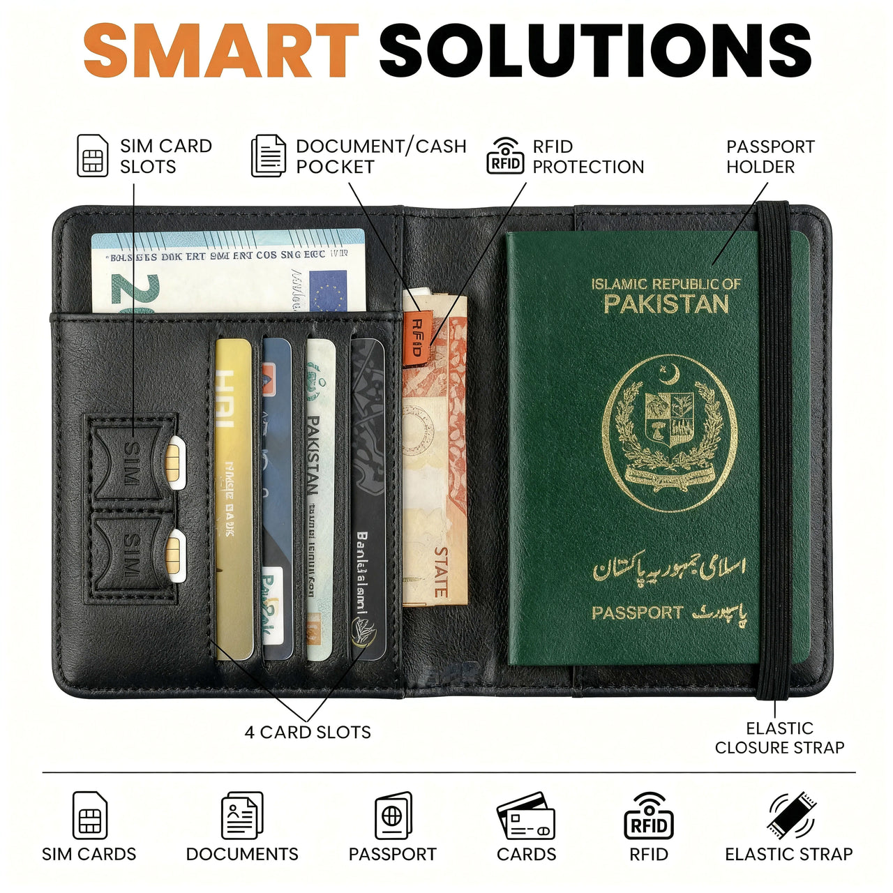 Ziyric Portable leather travel passport holder