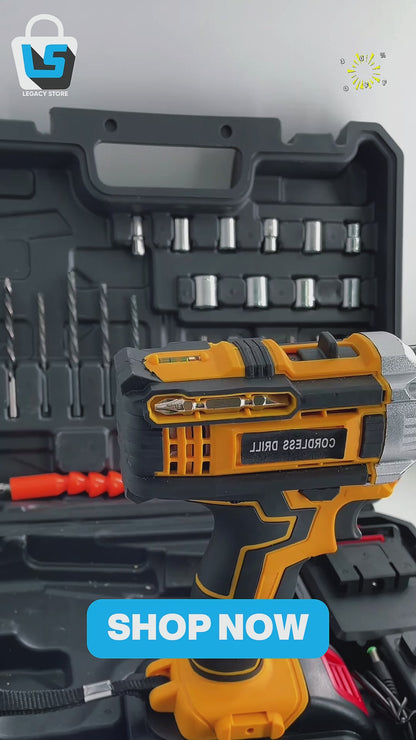 Powerful Cordless Electric Drill Machine Set with Bits & Storage Case