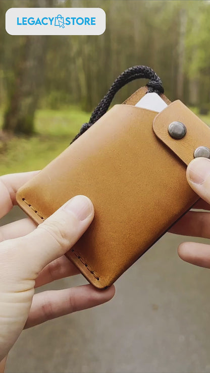 Minimalist Card Holder Wallet with Button Closure-100% Genuine leather