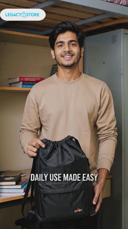 ZIYRIC Drawstring Backpack — Pack of 2 | Black + Grey
