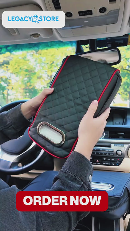 Car Armrest Cushion With Tissue Box & Storage Pocket For Toyota Honda Suzuki Kia Hyundai & More