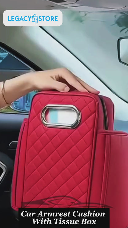Car Armrest Cushion With Tissue Box & Storage Pocket For Toyota Honda Suzuki Kia Hyundai & More